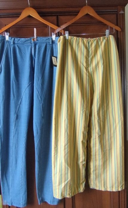 Брюки 2ед.р.L/50 цвет denim и р.L/52 жёлтые в полоску п/э