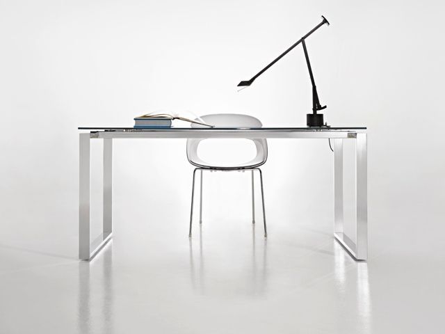 Secretária reta Vidro Preto Branco Fosco 1600x800x750mm Nova