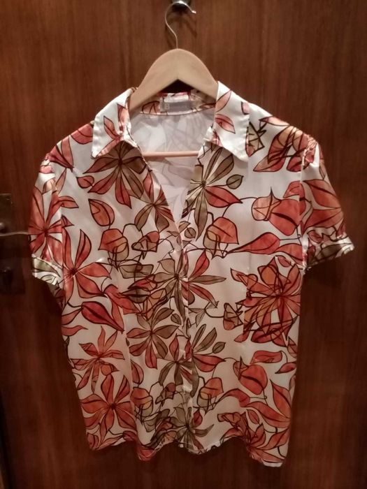 camisa estampada meia manga,XXL, em tons de laranja