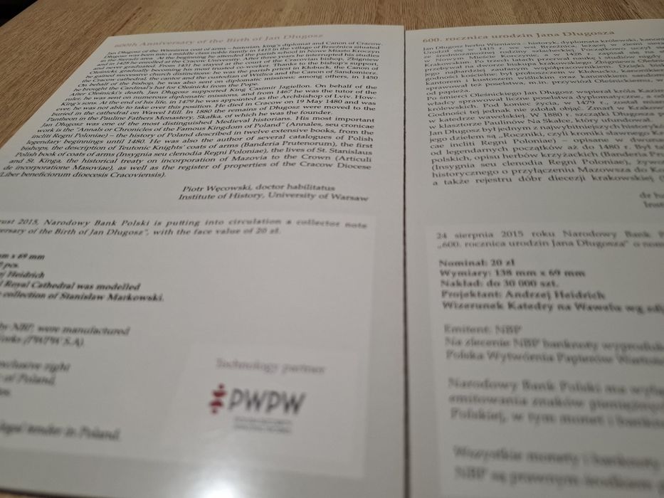 Folder - 600.rocznica urodzin Jana Długosza - 2 szt.