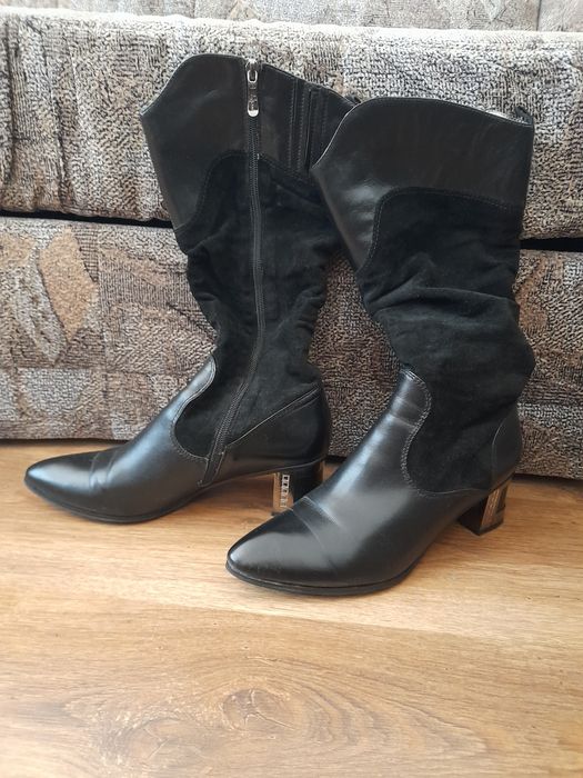 Чоботи жіночі, шкіряно-замшеві