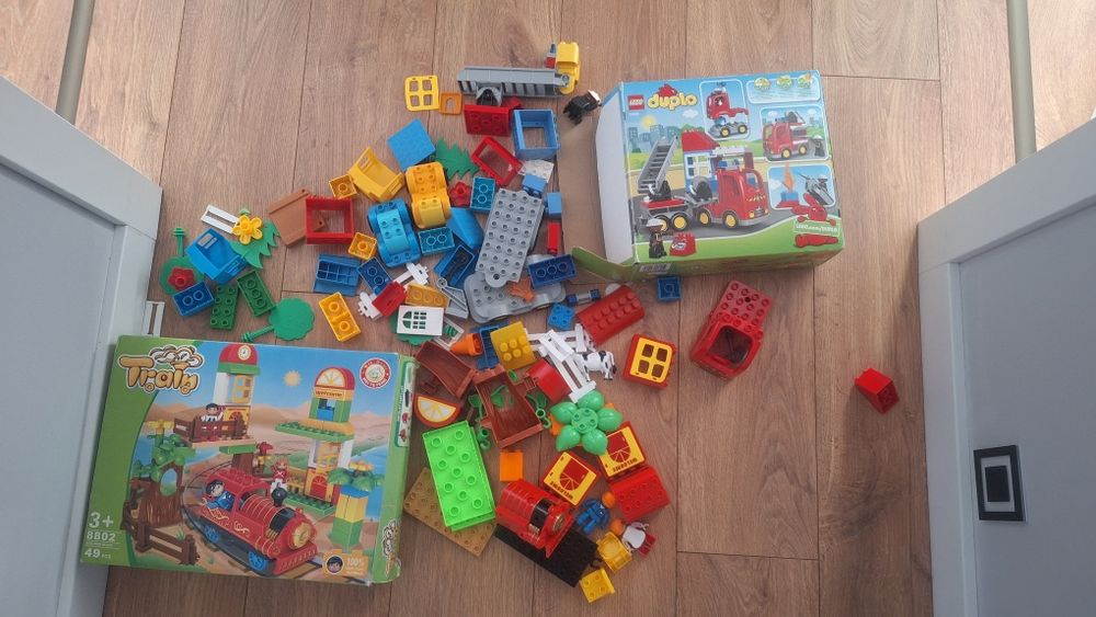 Lego Duplo straż pożarna + samochody + zestaw Train