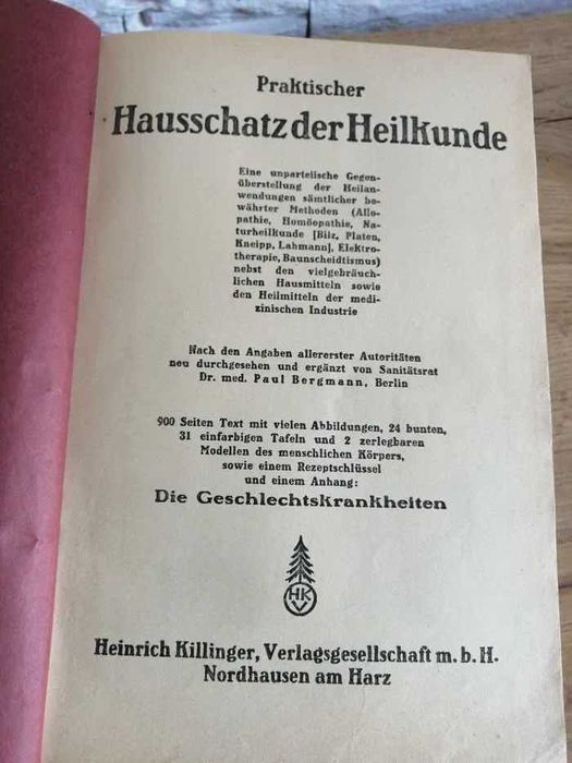 Stara książka medyczna Praktischer Hausschatz... antyk