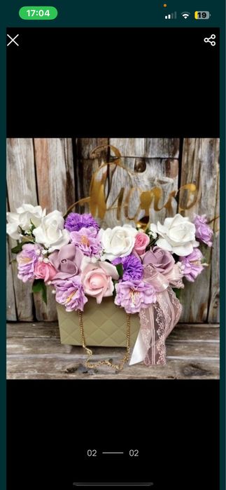 Torebka z kwiatami mydlanymi na 40 urodziny