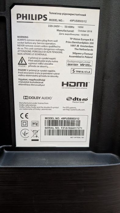 Televisão, Smart TV Philips 49" 4K (49PUS8503/12) – Ler descrição / Para peças ou uso normal