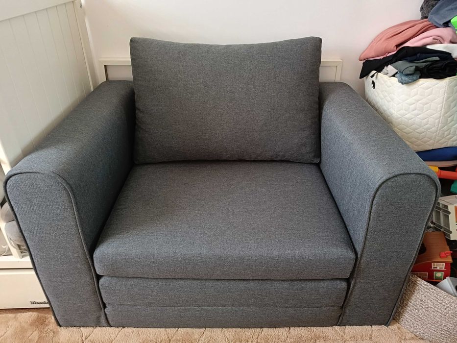 Fotel rozkładany SKILLEBEKK ciemnoszary tkanina