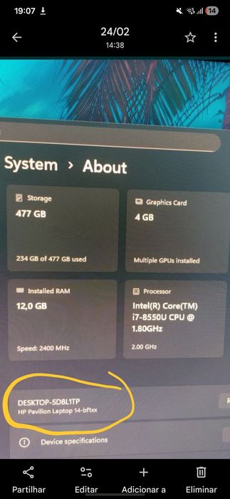 Portátil usado hp i7