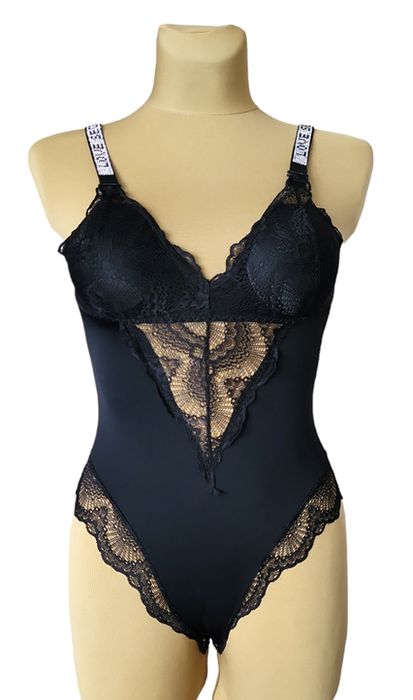 Body damskie koronka ramiączko cyrkonie czarne L/XL