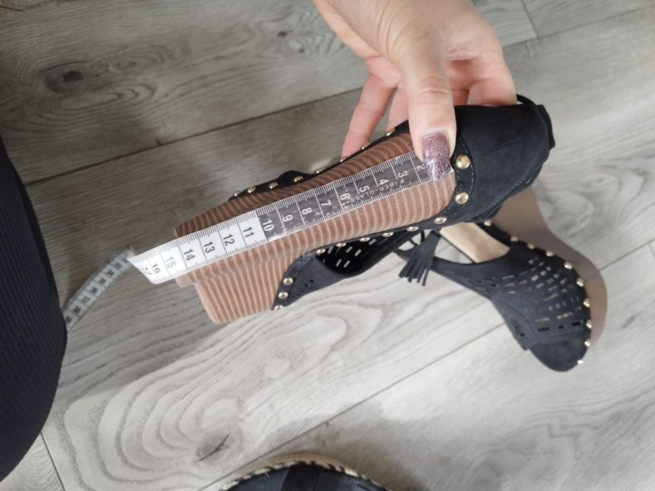 R.40 justFab czarne damskie buty sandały na koturnie