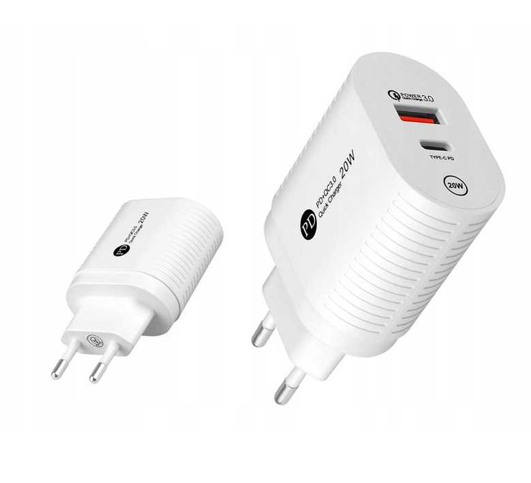 Ładowarka gniazdo USB, USB-C szybkie ładowanie 20W biała/czarna