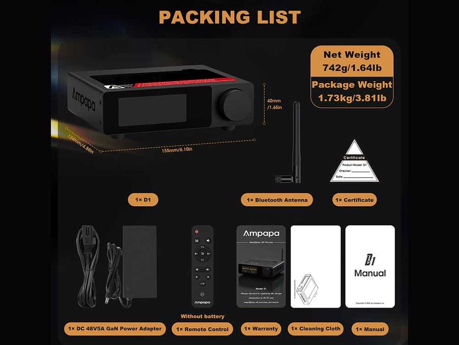 AMPAPA D1 HiFi Stereo Blueooth 5.2 підсилювач D класу - Кращий вибір!