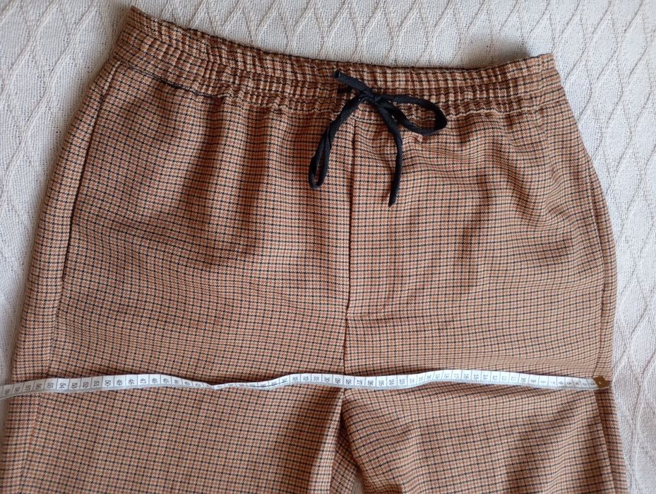 ZARA XL szerokie beżowe brązowe spodnie w kratkę