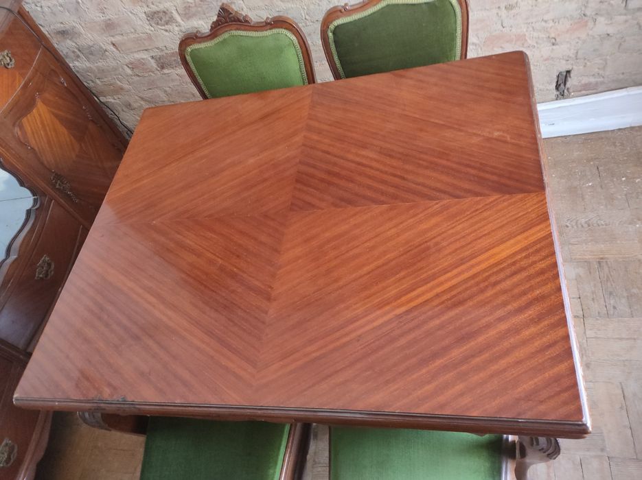 Mesa Sala Jantar Antiga + 6 Cadeiras Estofadas