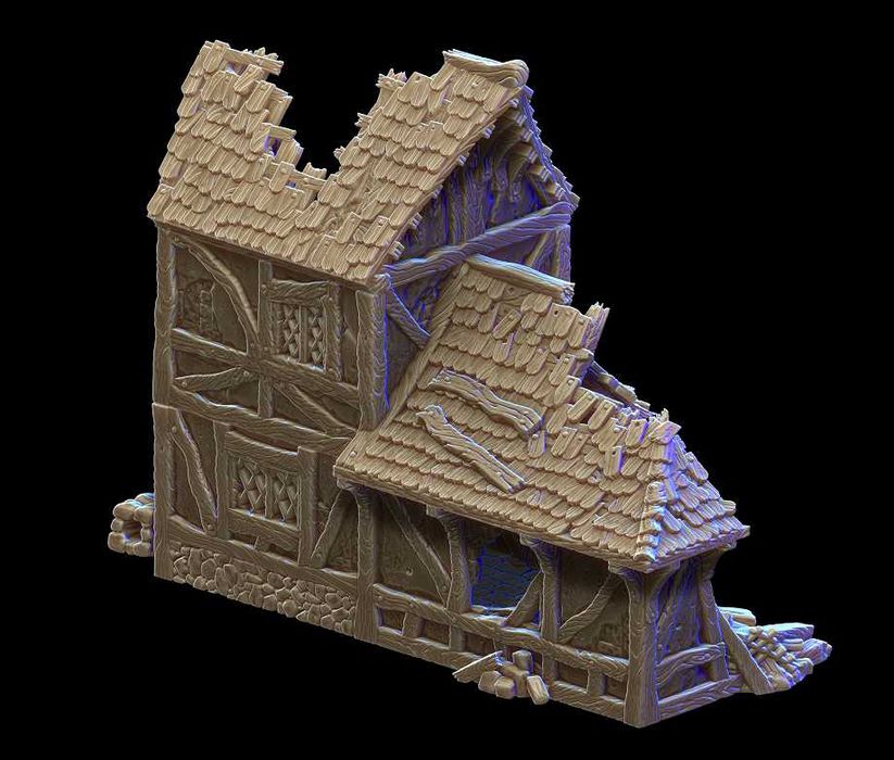 Ruined Small House - tereny, domki do gier bitewnych druk 3D FDM