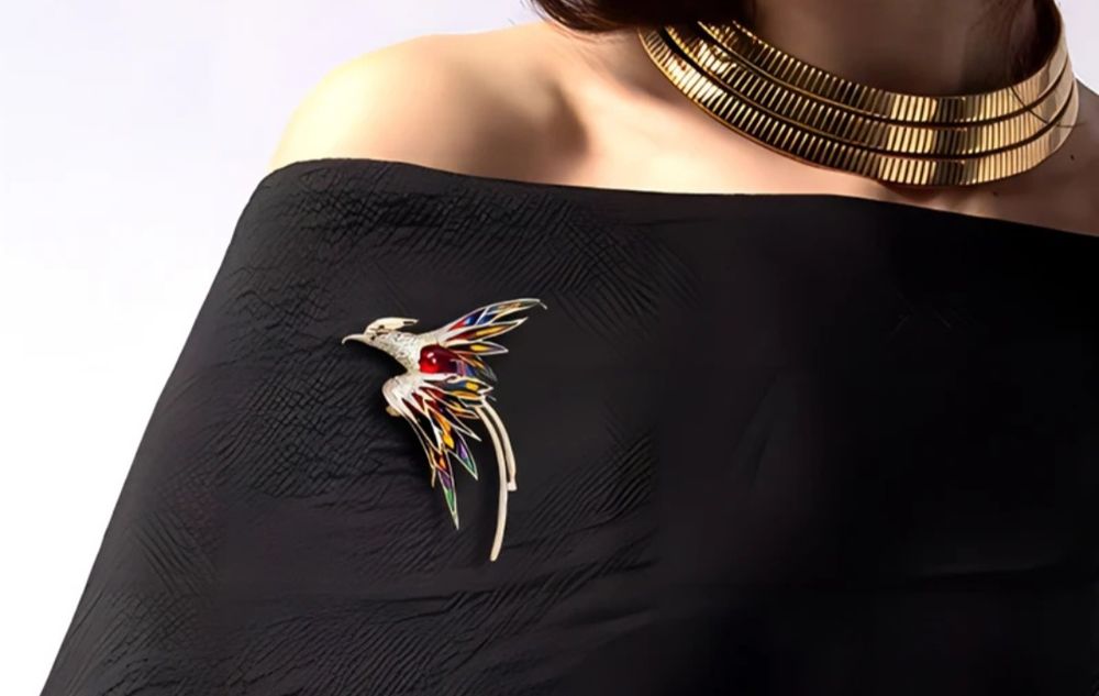 Broszka Egzotyczny ptak wysadzany kryształami