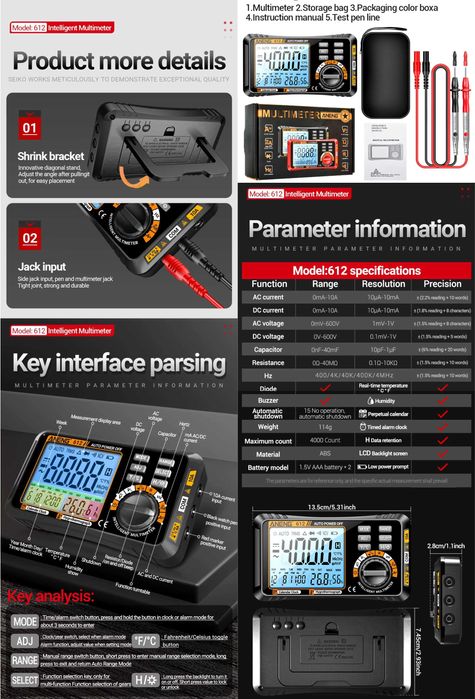 ANENG 612 613 Pro Smart мультиметр тестер AC/DC температура влажность