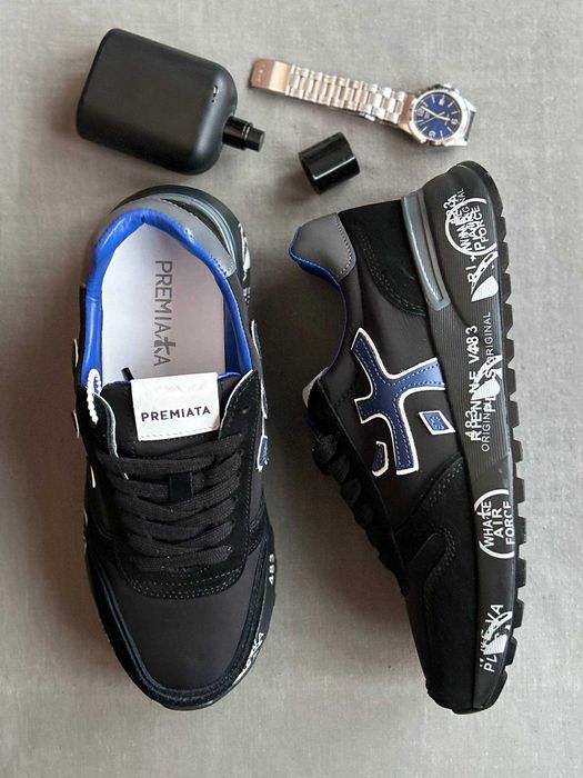 Кросівки Premiata Mick Black Blue | кроси Преміата Мік орного кольору замшеві