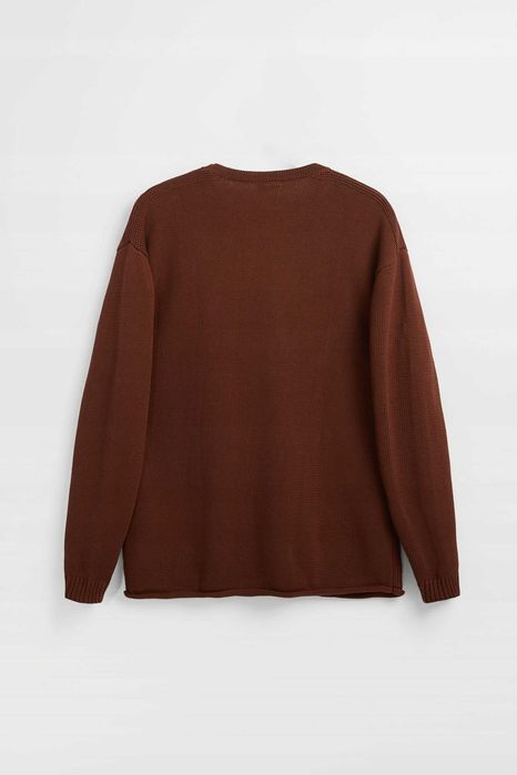 ZARA Luksusowy SWETER bordo-brąz piękny oversize 100% bawełna XL