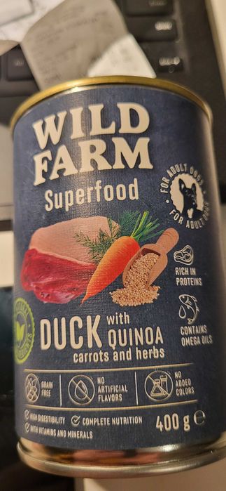 Karma Wild Farm Superfood - kaczka z quinoa marchewka, puszki 12x400g