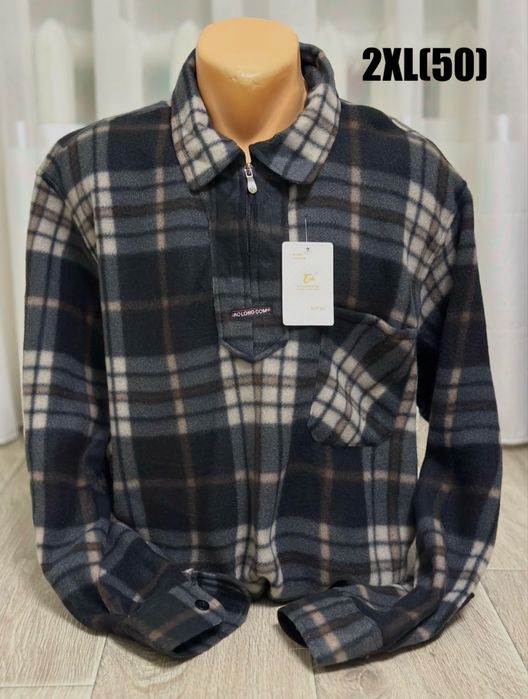 Тепла флісова сорочка в клітинку з замком 48 50 54 56 фліс зима