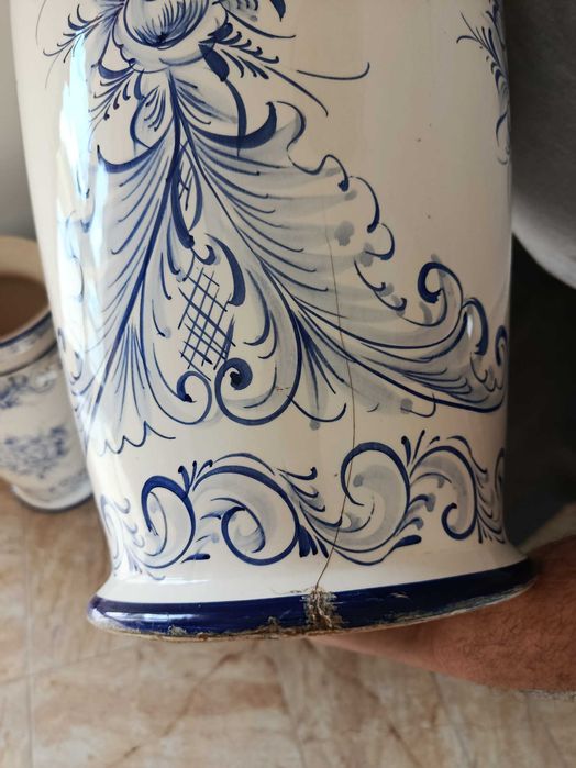 Pares de Vasos de Chão Cerâmica Pintados à Mão (51 cm) - Estilo Tradicional / Azulejo