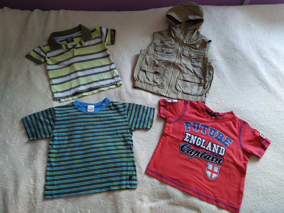3 t-shirty, bluzka z krótkim rękawem, cienki bezrękawnik,Next,H&M 86cm