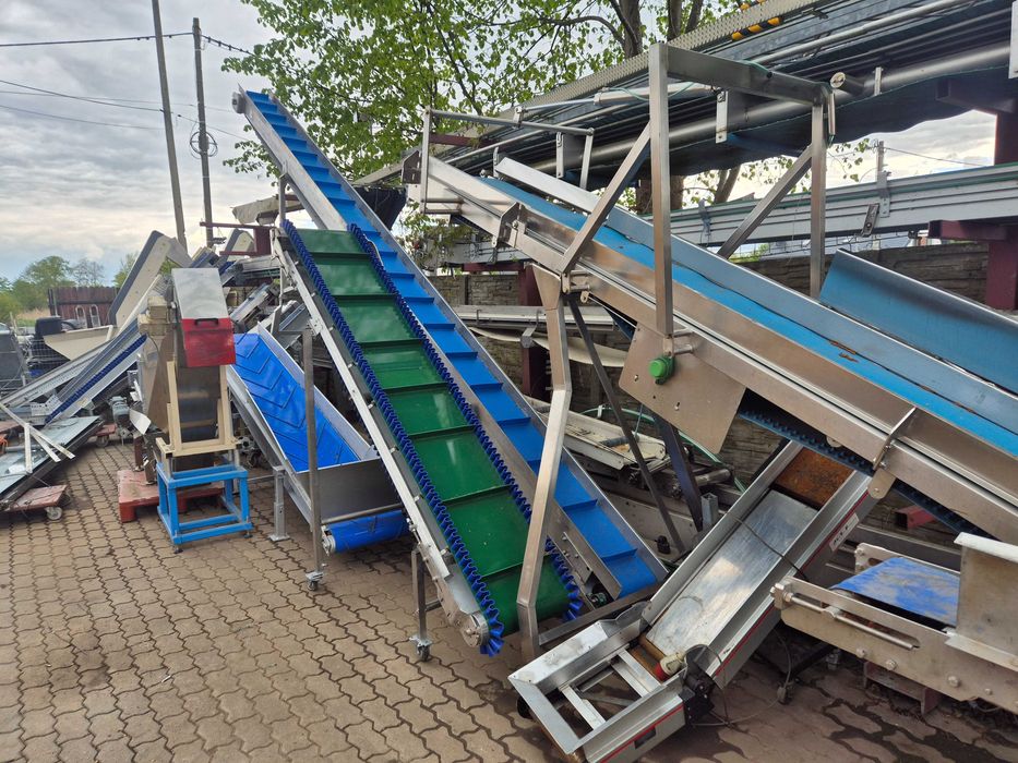 Przenośnik taśmowy  skosny łukowy zabieraki transporter stól  podajnik