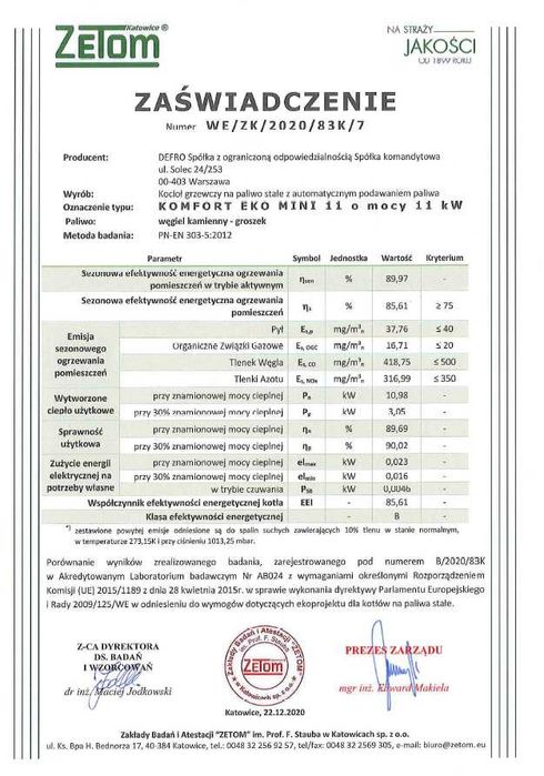 Kocioł, piec DEFRO KOMFORT EKO mini 11 kW - ekogroszek