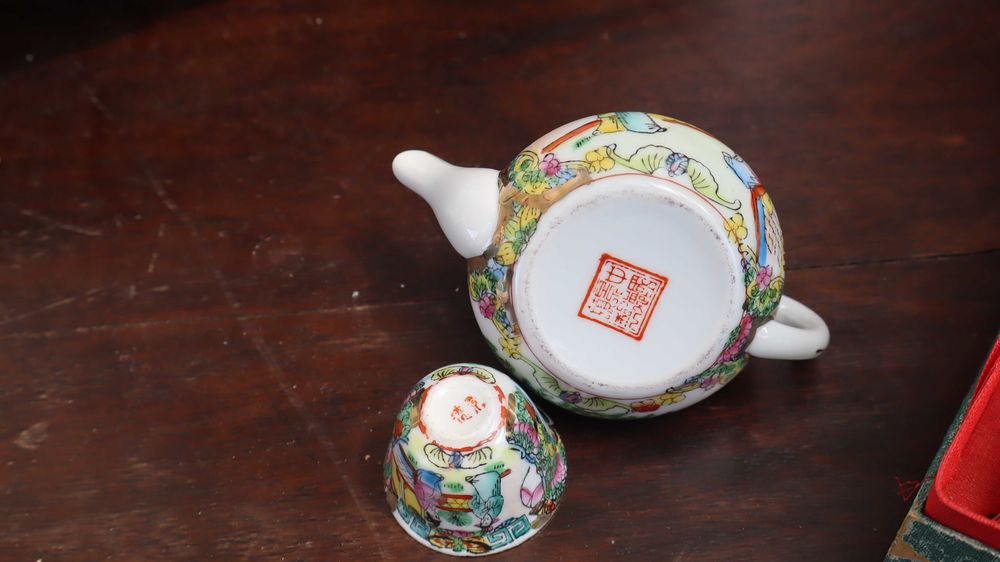 Serviço de chá chinês em miniatura decoração Mandarim