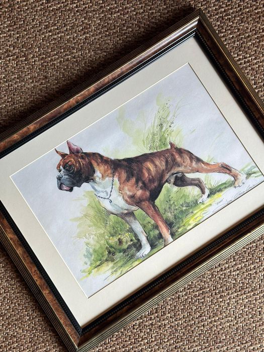 Quadro pintura cão raça boxer