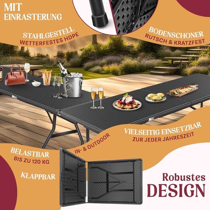 Nowy stół bufetowy składany / kemping / rattan / stolik 180x75 !4595!