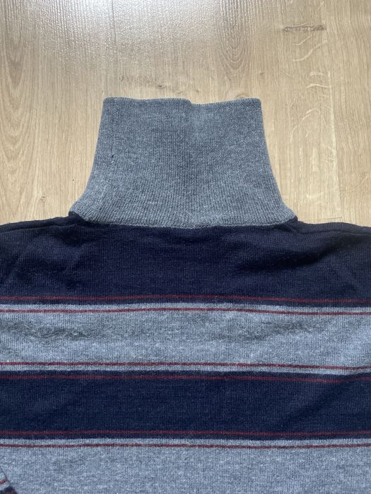 Elegancki szary męski golf w granatowe pasy S M vintage