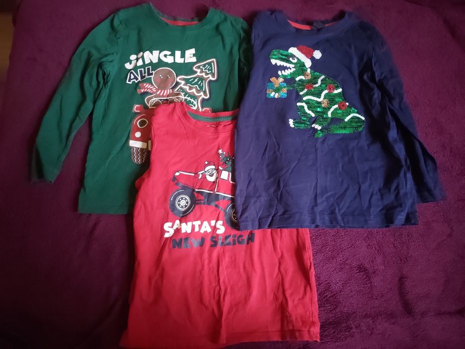 Bluzki świąteczne 116 3 szt jedna z cekinami