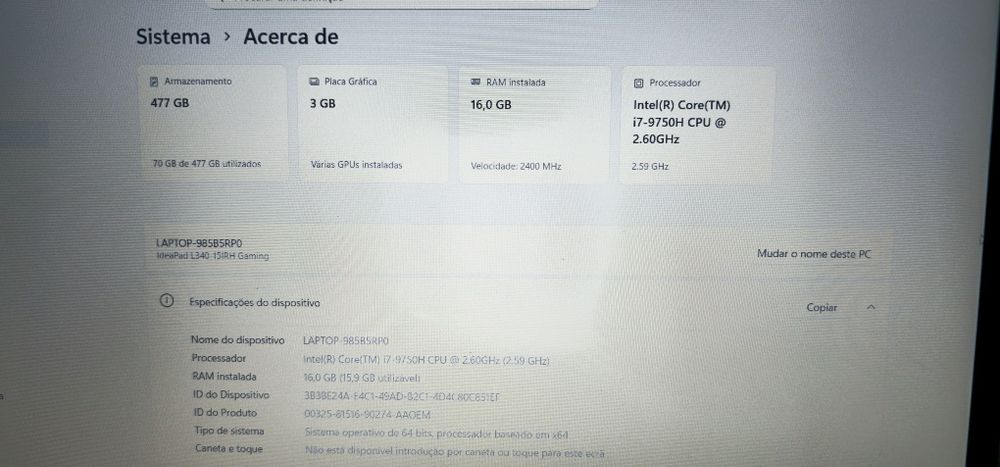 Lenovo IdeaPad L340 Gaming com upgrade (i7 - 16GB RAM)