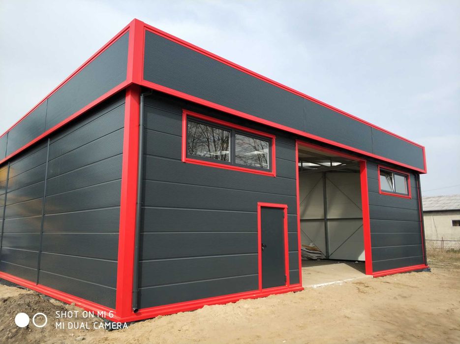 Budynek z płyty warstwowej magazyn garaż konstrukcja stalowa 12x25x4m