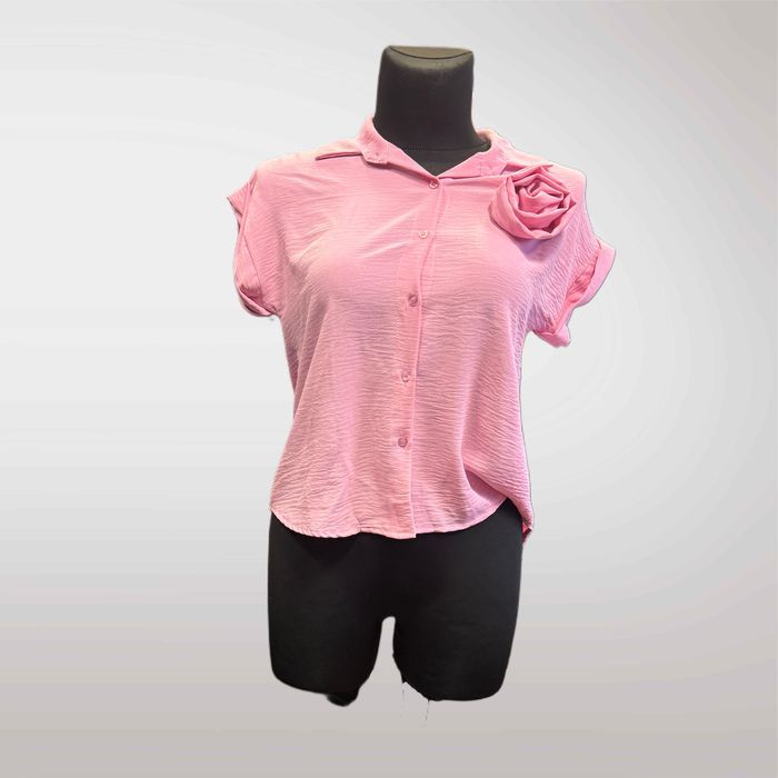 Koszula z Kwiatem i Krótkim Rękawem Różowy
