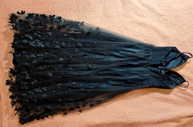 Długa sukienka wieczorowa butelkowa zieleń XS/S