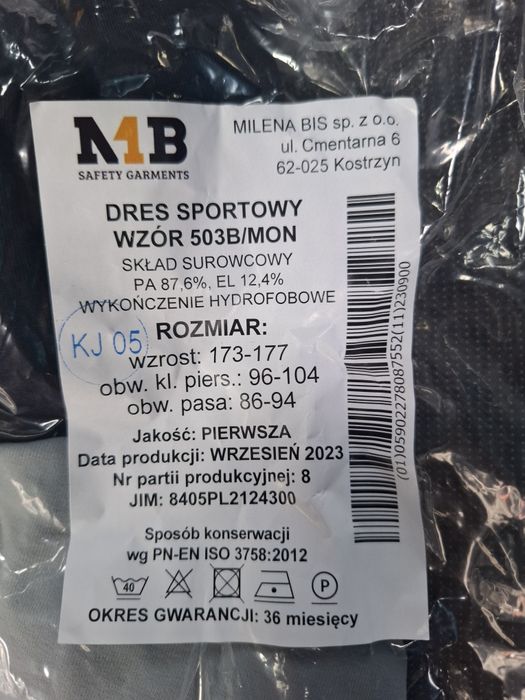 Wojskowy dres sportowy WP MON wzór 503B roz. 175/100/90.
