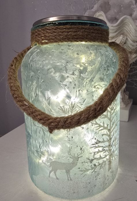 Lampion led zimowy brokat latarenka shabby chic lampka