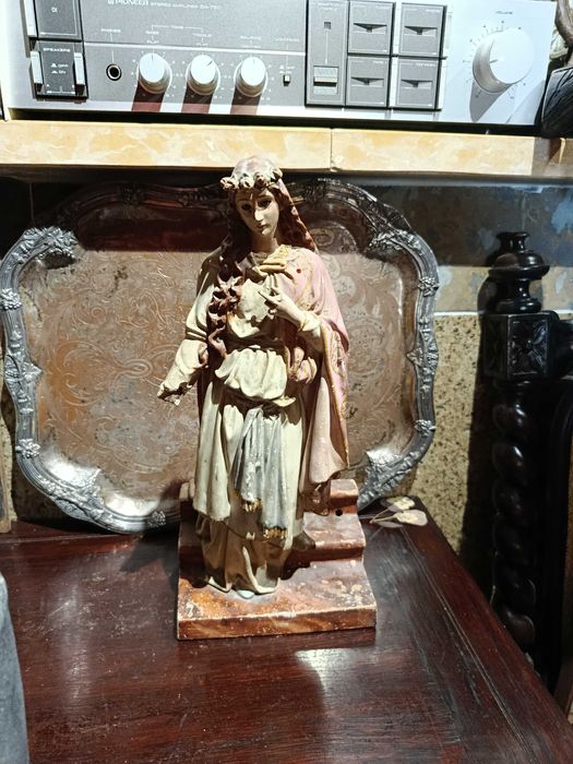 Rainha Santa Isabel Estaturia Coimbra 34 cm Anos 40 olhos vidro