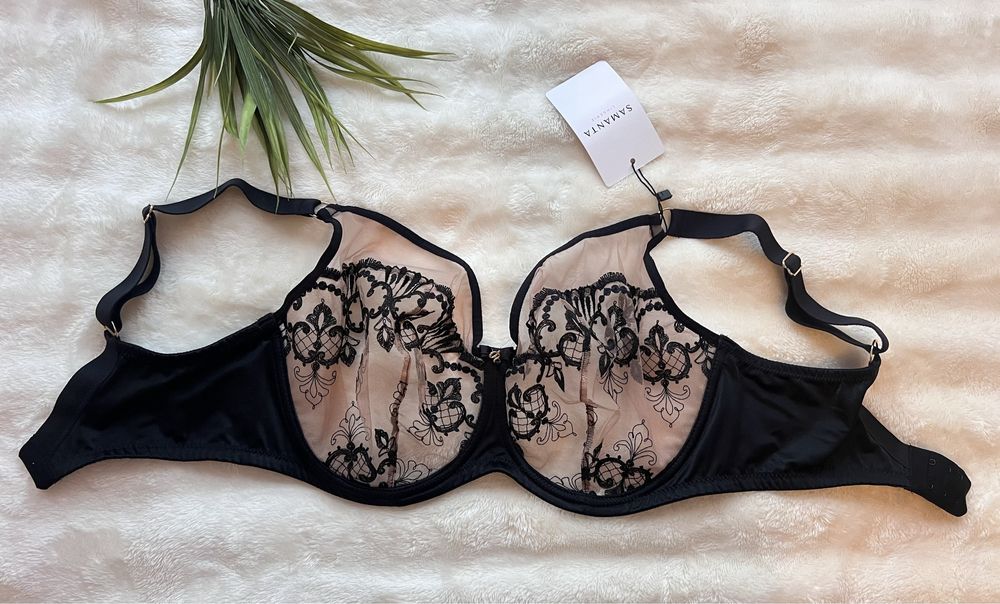 Miękki biustonosz Perla A143 80C czarny, efekt tatuażu, braletka