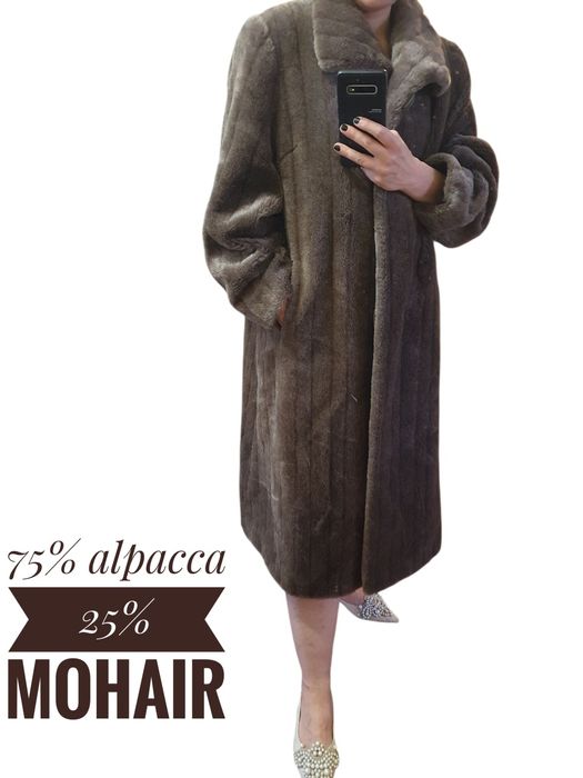 Plaszcz brązowy, wełna z alpaki, moher wełna r.22 ( 46) brązowe