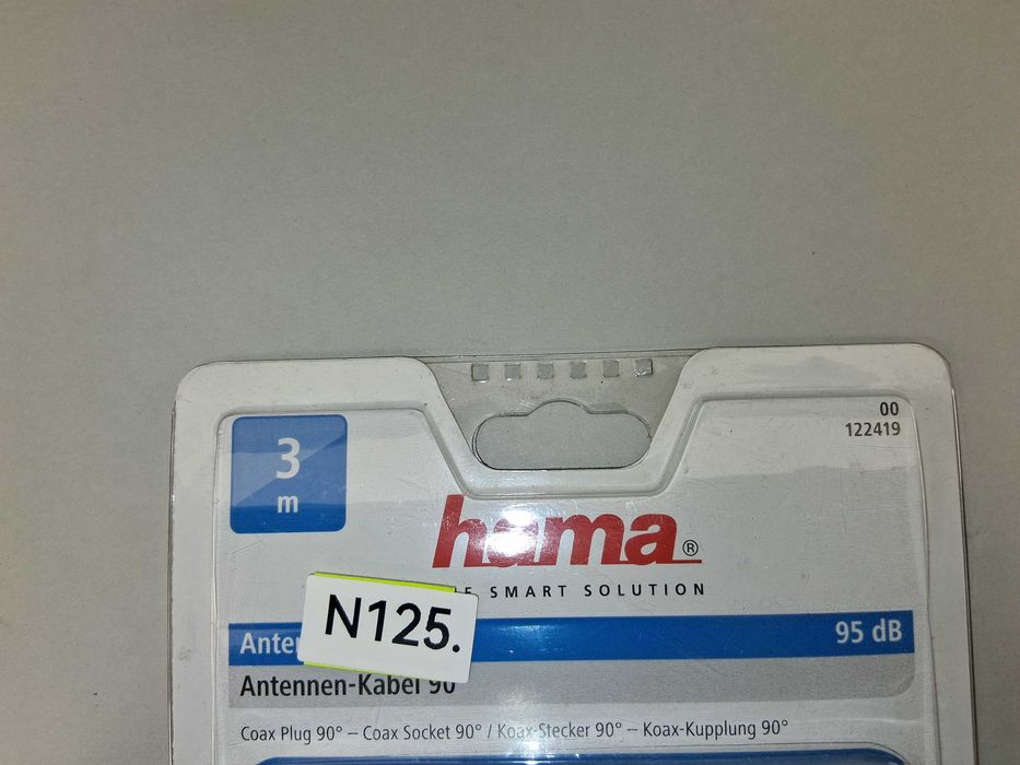 N125 Kabel Antenowy TV Hama Koaksjalny 3m Kątowy 90° Potrójnie Ekranow