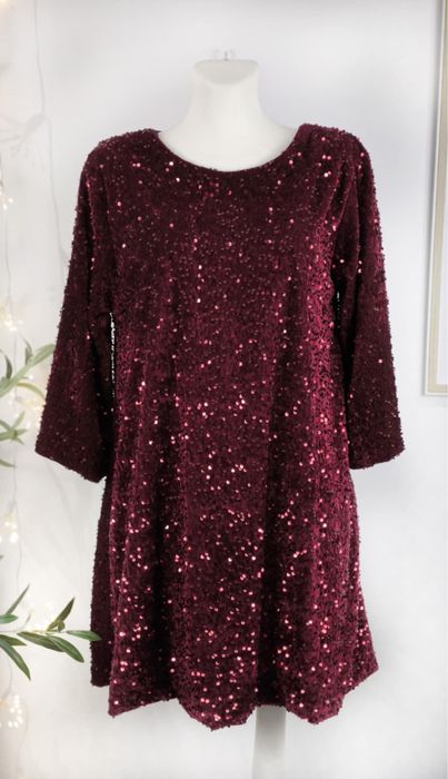 Sukienka cekinowa midi bordowa z kokardą na plecach wiskoza xl 42