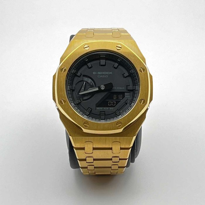 Spersonalizowany Casioak Żółte Złoto Casio G-SHOCK Czarna Tarcza