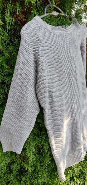 Szary sweterek 3/4 rękaw z zamkiem z tyłu M/L