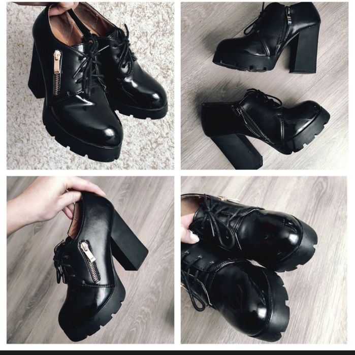 Чорні лакові ботінки черевики ботильйони