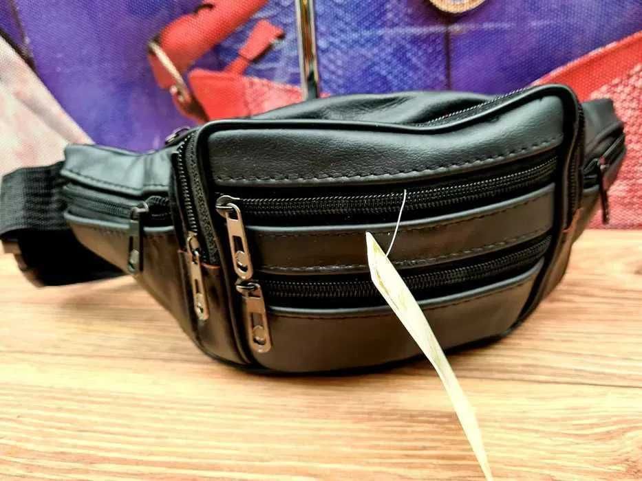 Nowa Saszetka nerka męska czarna skórzana modna pojemna HIT