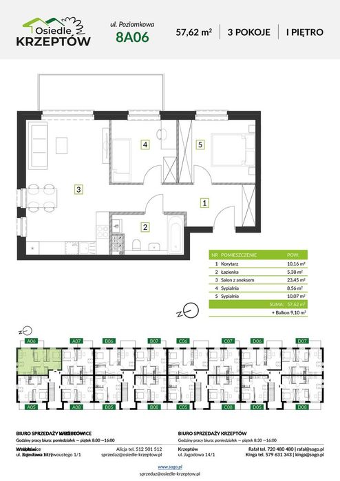 57,62m² +balkon 9,10m²+M.PARKING.-pod Wrocławiem+las+cisza+szkoła