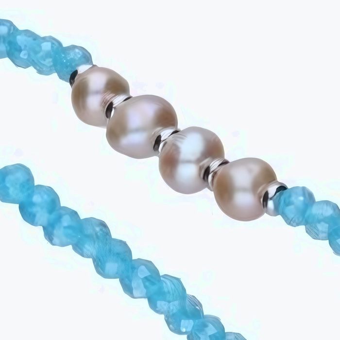 Rodowana Srebrna Bransoletka Akwamaryn Perła Hodowlana Srebro Cn076Brh